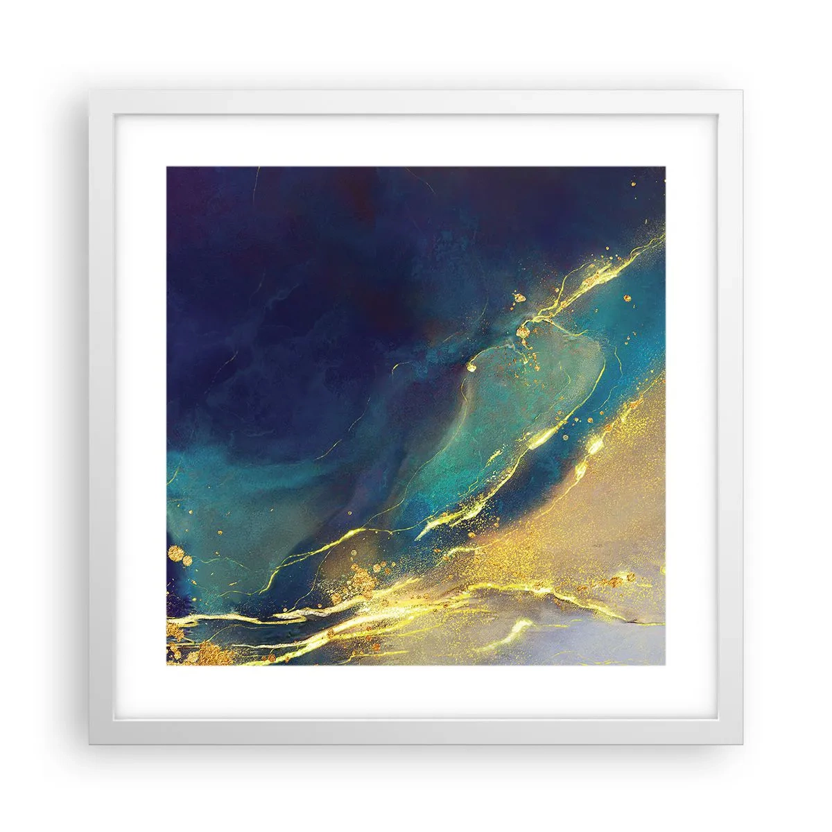 Plakat w białej ramie - Złote rozlewisko - 40x40 cm