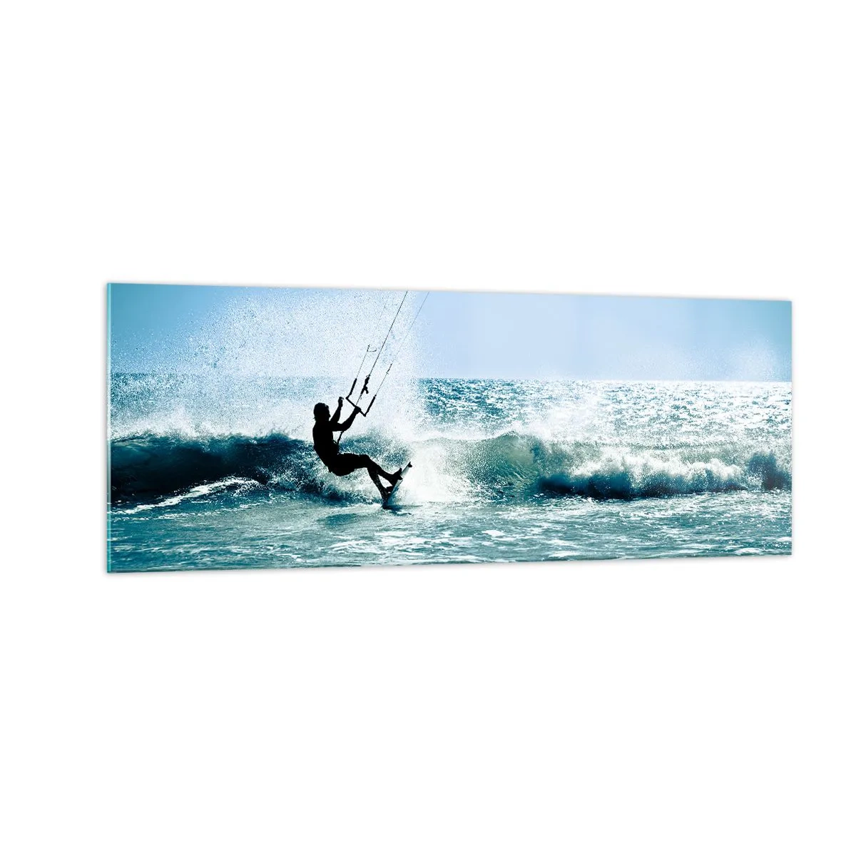 Obraz na szkle - Kitesurfer na fali w pełnym słońcu - 140x50cm - Daj się ponieść - Nowoczesna dekoracja ścienna do salonu i sypialni ARTTOR