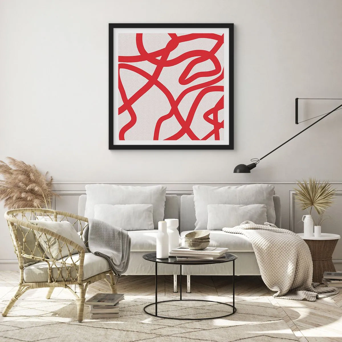 Plakat w czarnej ramie - Czerwono na białym - 40x40 cm