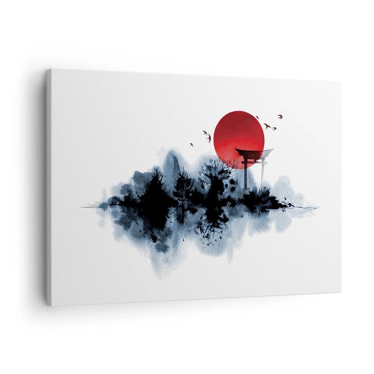 Obraz na płótnie - Czerwone słońce nad malowniczym krajobrazem z torii - 70x50cm - Japoński widok - Nowoczesna dekoracja ścienna do salonu i sypialni ARTTOR