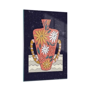 Obraz na szkle - Ozdobny dzban w stylu retro z florystycznym wzorem na ciemnym tle - 80x120cm - Malowany dzban - Nowoczesna dekoracja ścienna do salonu i sypialni ARTTOR