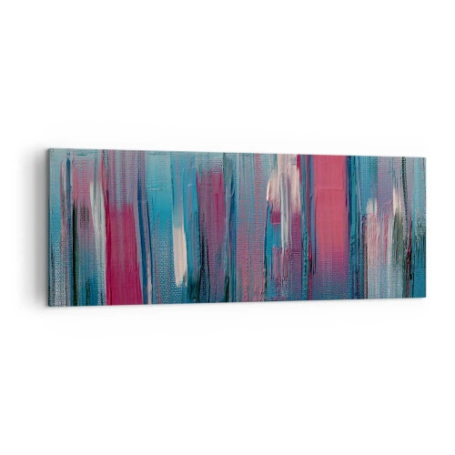 Obraz na płótnie - Abstrakcyjne pionowe formy w odcieniach błękitu i czerwieni - 140x50cm - Kompozycja wertykalna w błękicie i czerwieni - Nowoczesna dekoracja ścienna do salonu i sypialni ARTTOR