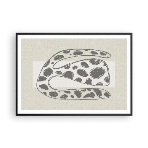 Plakat w czarnej ramie - Abstrakcyjny wzór organiczny w odcieniach szarości - 100x70cm - Przedziwne stworzenie - Nowoczesna dekoracja ścienna do salonu i sypialni ARTTOR