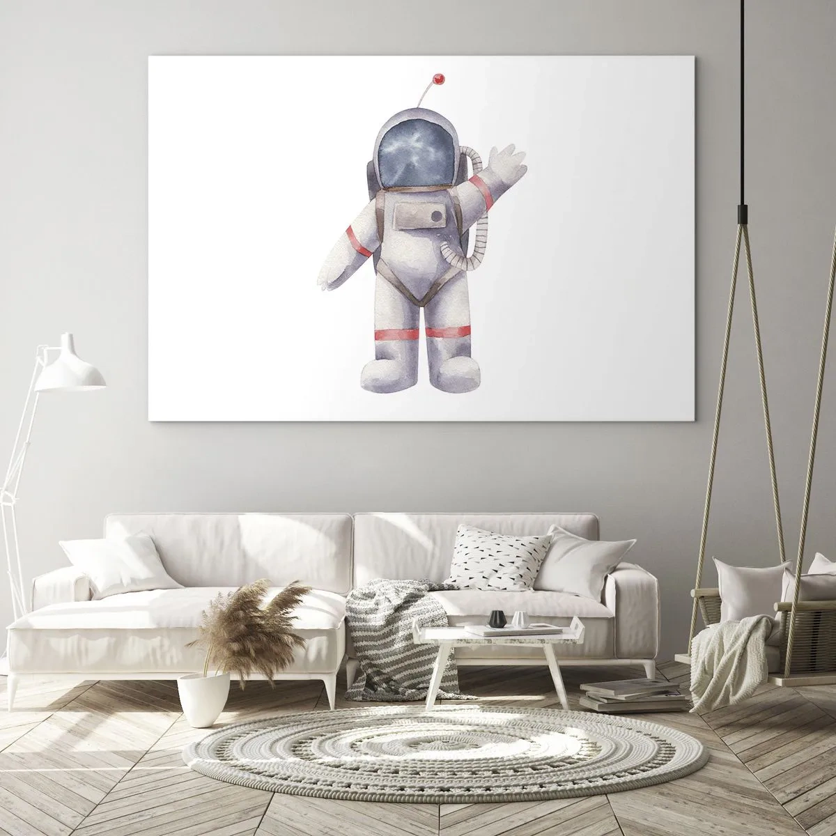 Obraz na szkle - Astronauta machający w przestrzeni kosmicznej - 70x50cm - To na razie! - Nowoczesna dekoracja ścienna do salonu i sypialni ARTTOR