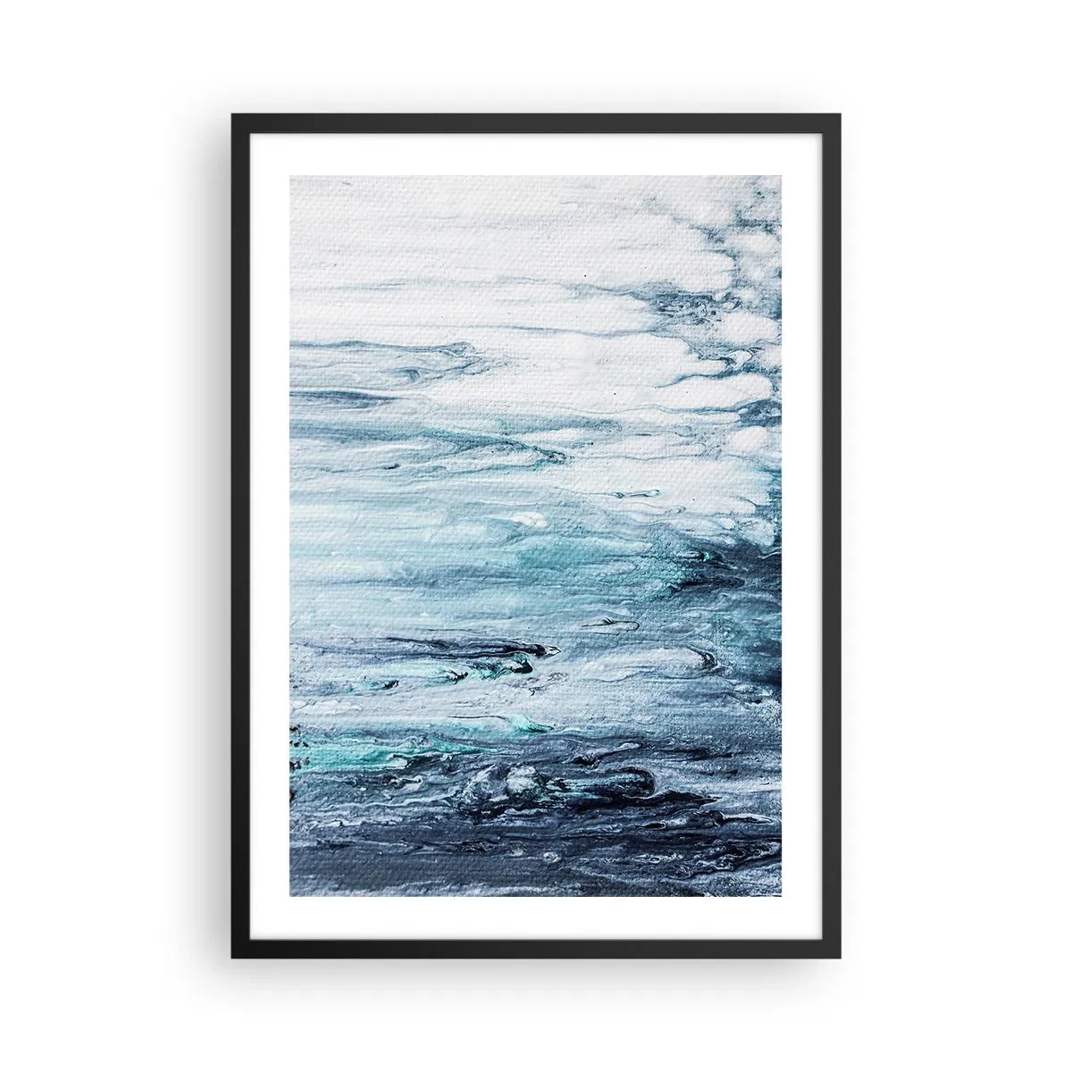 Plakat w czarnej ramie - Abstrakcyjny wzór w odcieniach błękitu i szarości - 50x70cm - Sople błękitu - Nowoczesna dekoracja ścienna do salonu i sypialni ARTTOR