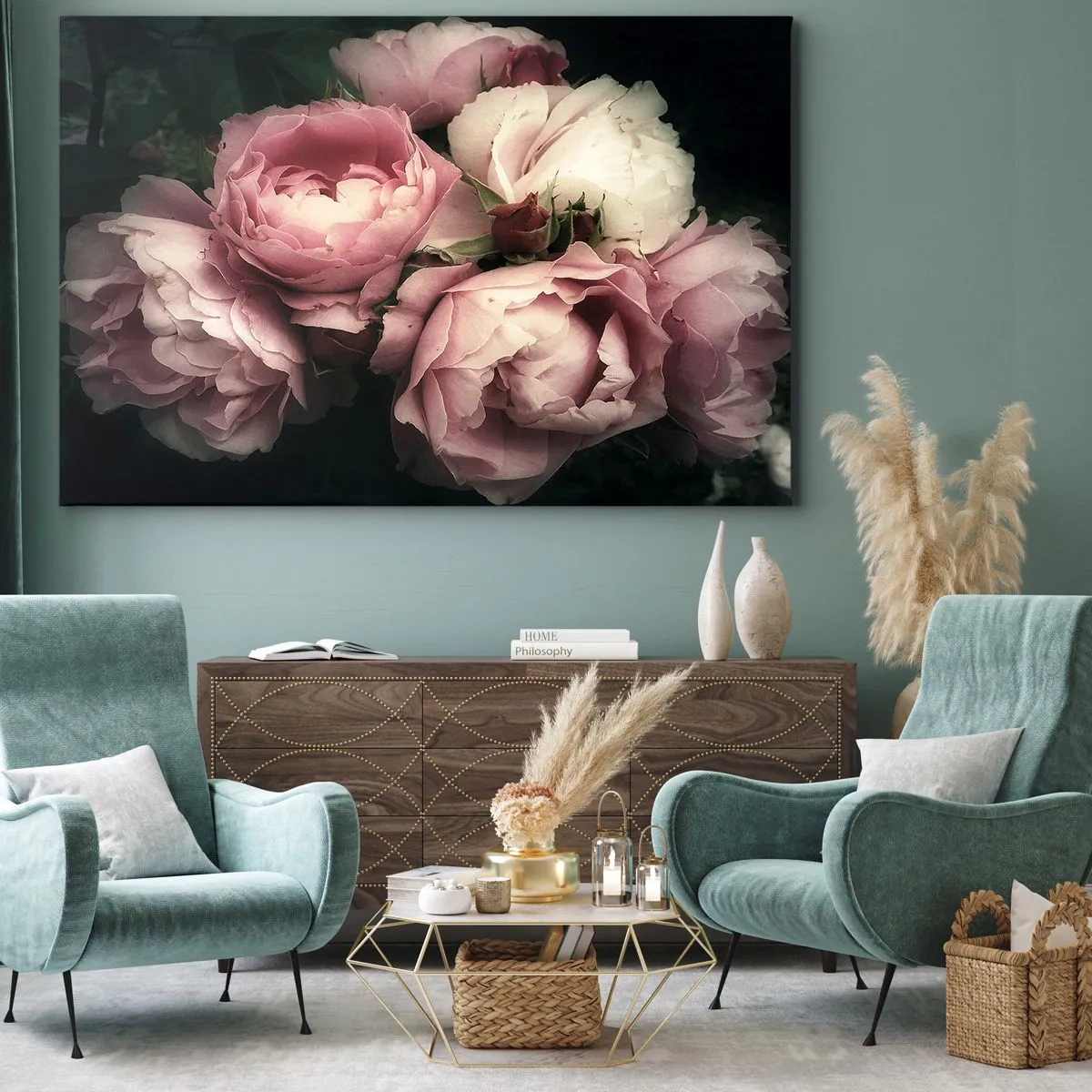 Obraz na płótnie - Bukiet róż w delikatnych odcieniach różu i bieli - 70x50cm - Czar belle epoque - Nowoczesna dekoracja ścienna do salonu i sypialni ARTTOR