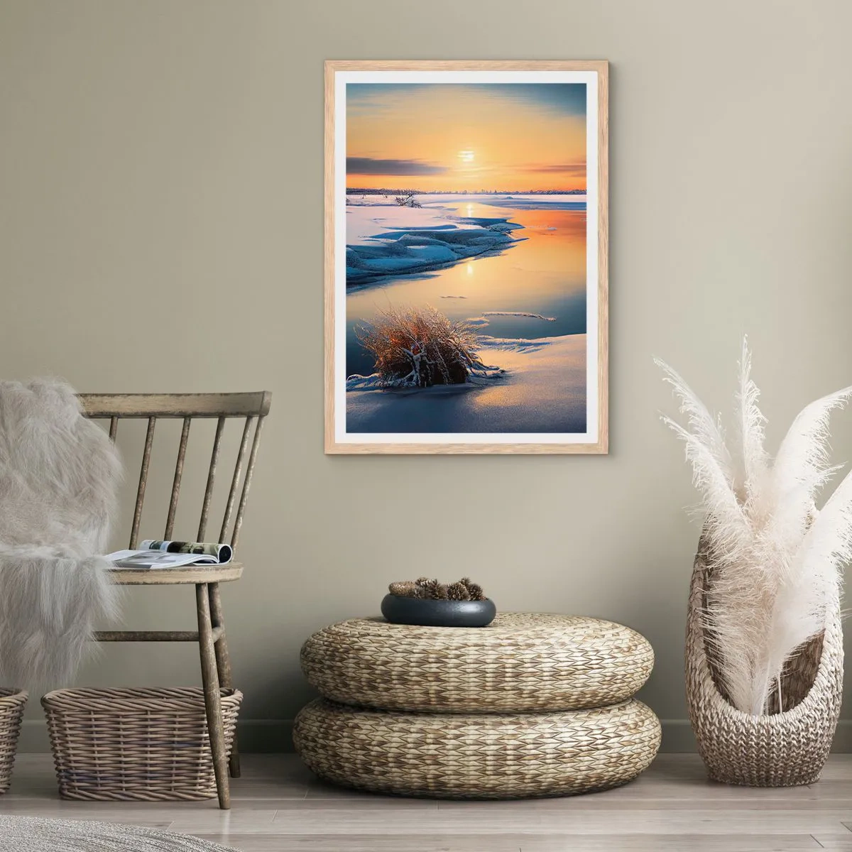 Plakat w ramie jasny dąb - Zimowy zachód słońca - 30x40 cm