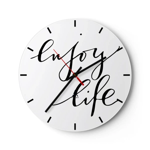 Zegar ścienny - Biały zegar z czarnym napisem Enjoy Life na minimalistycznym tle - 30x30cm - Nic dodać… - Nowoczesna dekoracja ścienna do salonu, kuchni i sypialni ARTTOR