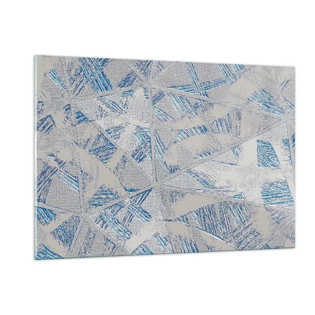 Obraz na szkle - Geometryczne wzory w odcieniach szarości i niebieskiego - 120x80cm - W szaroniebieskim labiryncie - Nowoczesna dekoracja ścienna do salonu, kuchni i sypialni ARTTOR