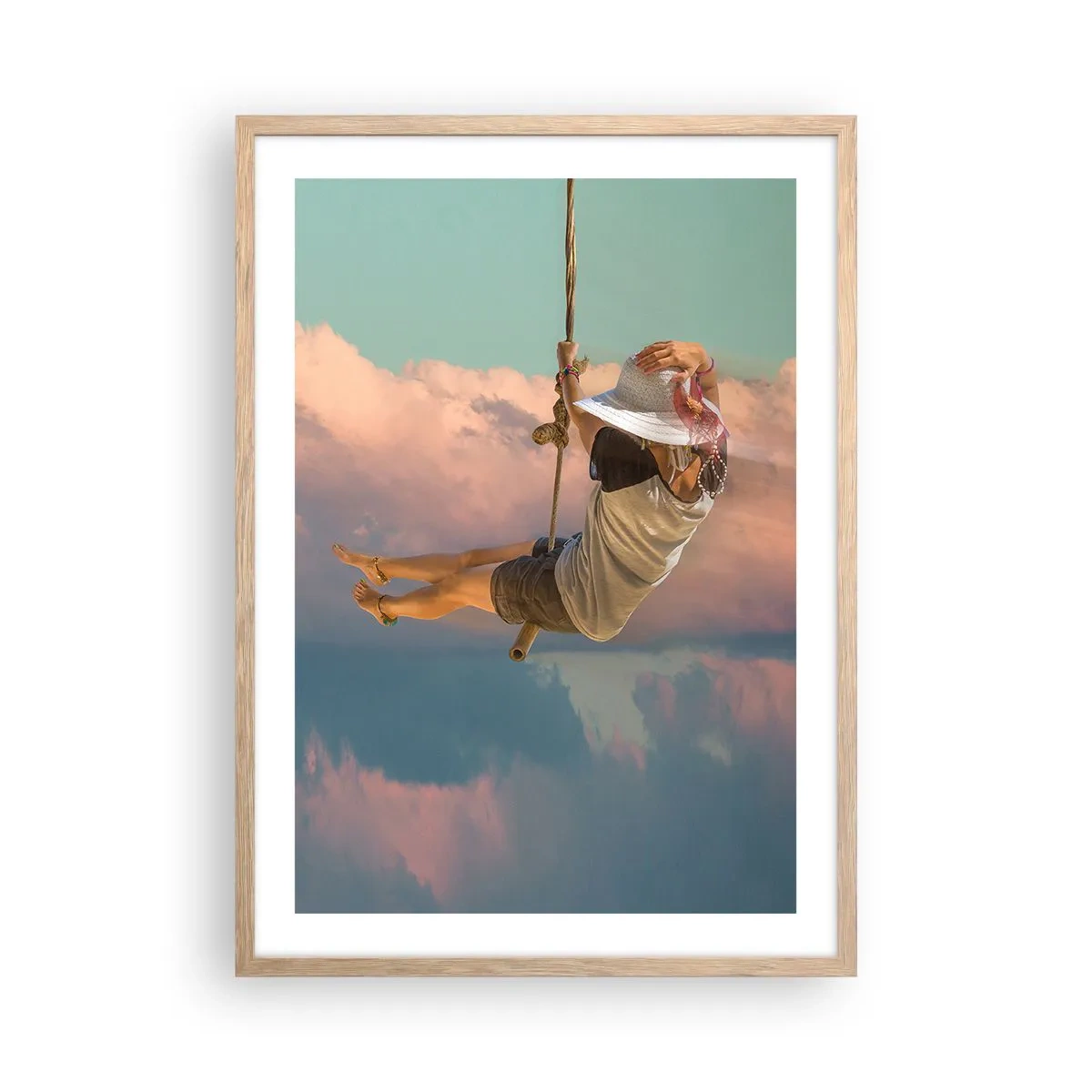 Plakat w ramie jasny dąb - Zabawa w obłokach - 50x70 cm