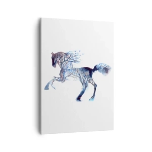 Obraz na płótnie - Koń wśród gałęzi - 50x70cm - I jakby las ruszył - Nowoczesna dekoracja ścienna do salonu, kuchni i sypialni ARTTOR