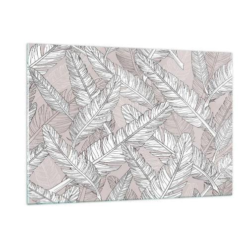 Obraz na szkle - Czarno-białe liście na beżowym tle w stylu graficznym - 120x80cm - Pierzasta zawierucha - Nowoczesna dekoracja ścienna do salonu, kuchni i sypialni ARTTOR