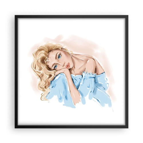 Plakat w czarnej ramie - Rozmarzona w błękicie - 50x50 cm