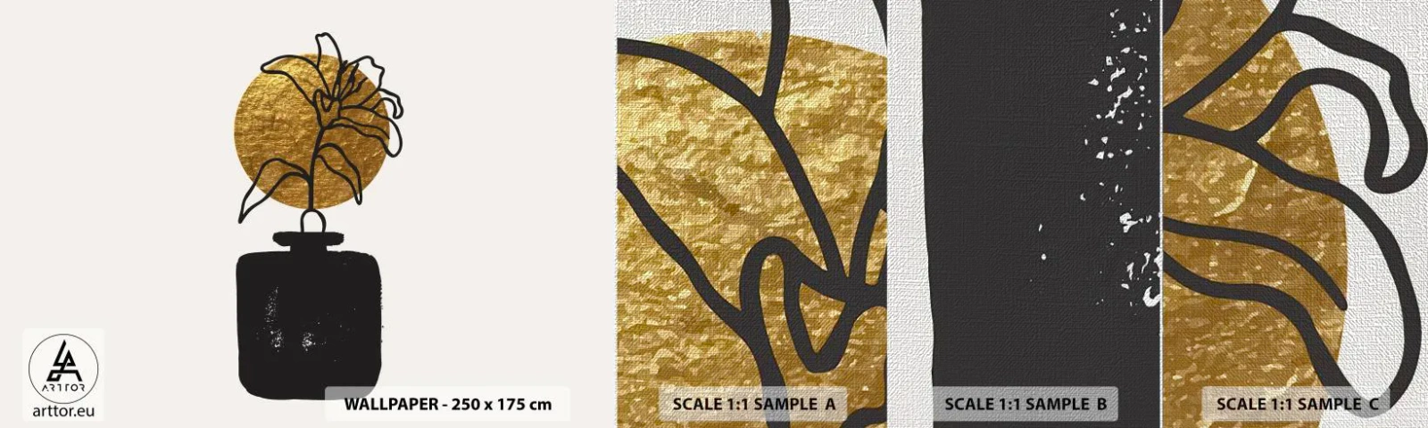 Fototapeta Próbka Premium Canvas - Piękno na wagę złota - Wazon, Kwiaty, Minimalizm - 100x30 cm