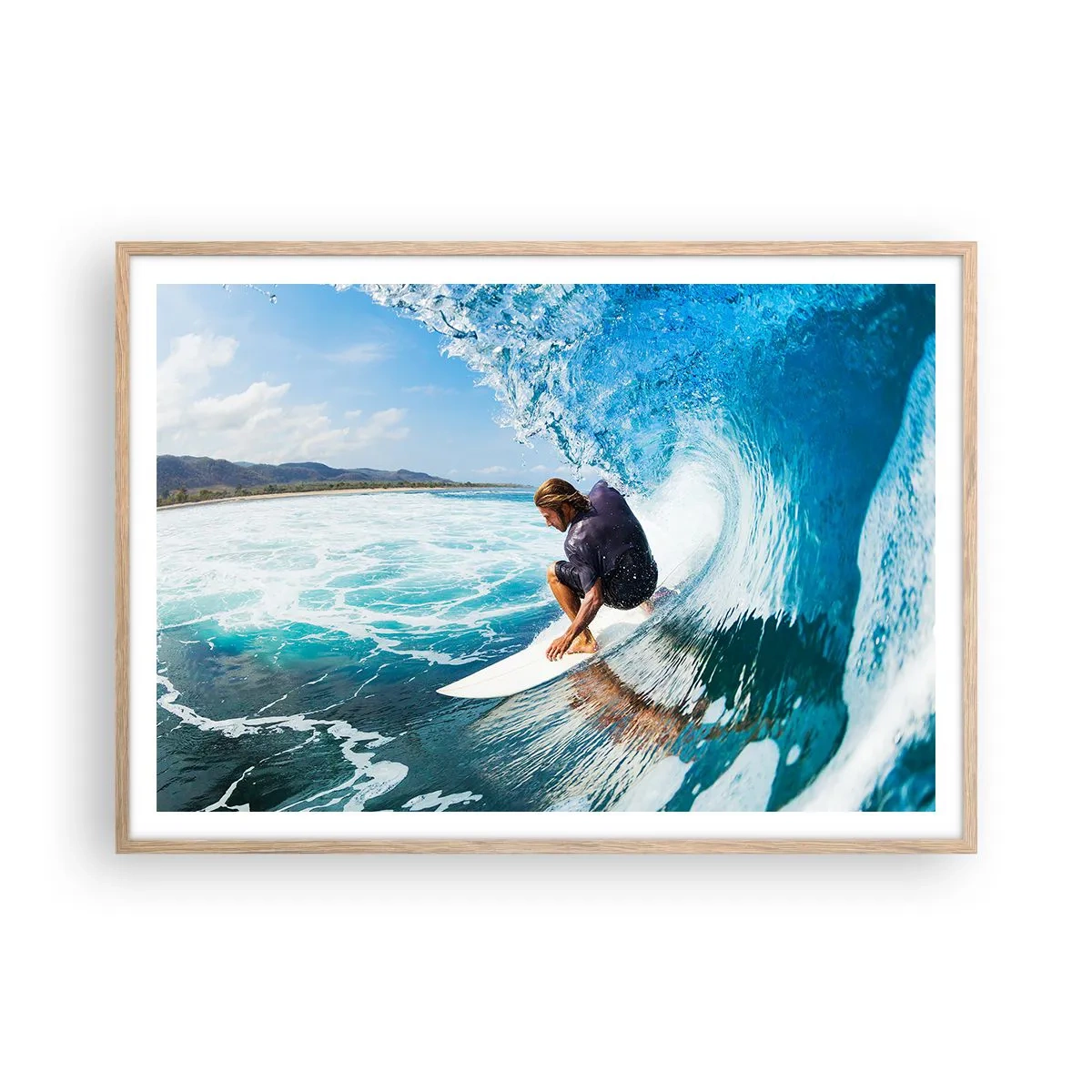 Plakat w ramie jasny dąb - Tańczący z falami - 100x70 cm