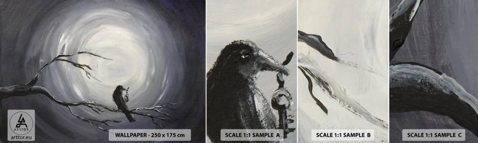 Fototapeta Próbka Standard Eco - Klucz do tajemnicy nocy - Abstrakcja, Wrona, Ptak - 100x30 cm