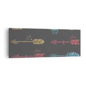 Obraz na płótnie - Stylizowany wzór strzał w pastelowych kolorach na ciemnym tle - 140x50cm - W ordynku - Nowoczesna dekoracja ścienna do salonu i sypialni ARTTOR
