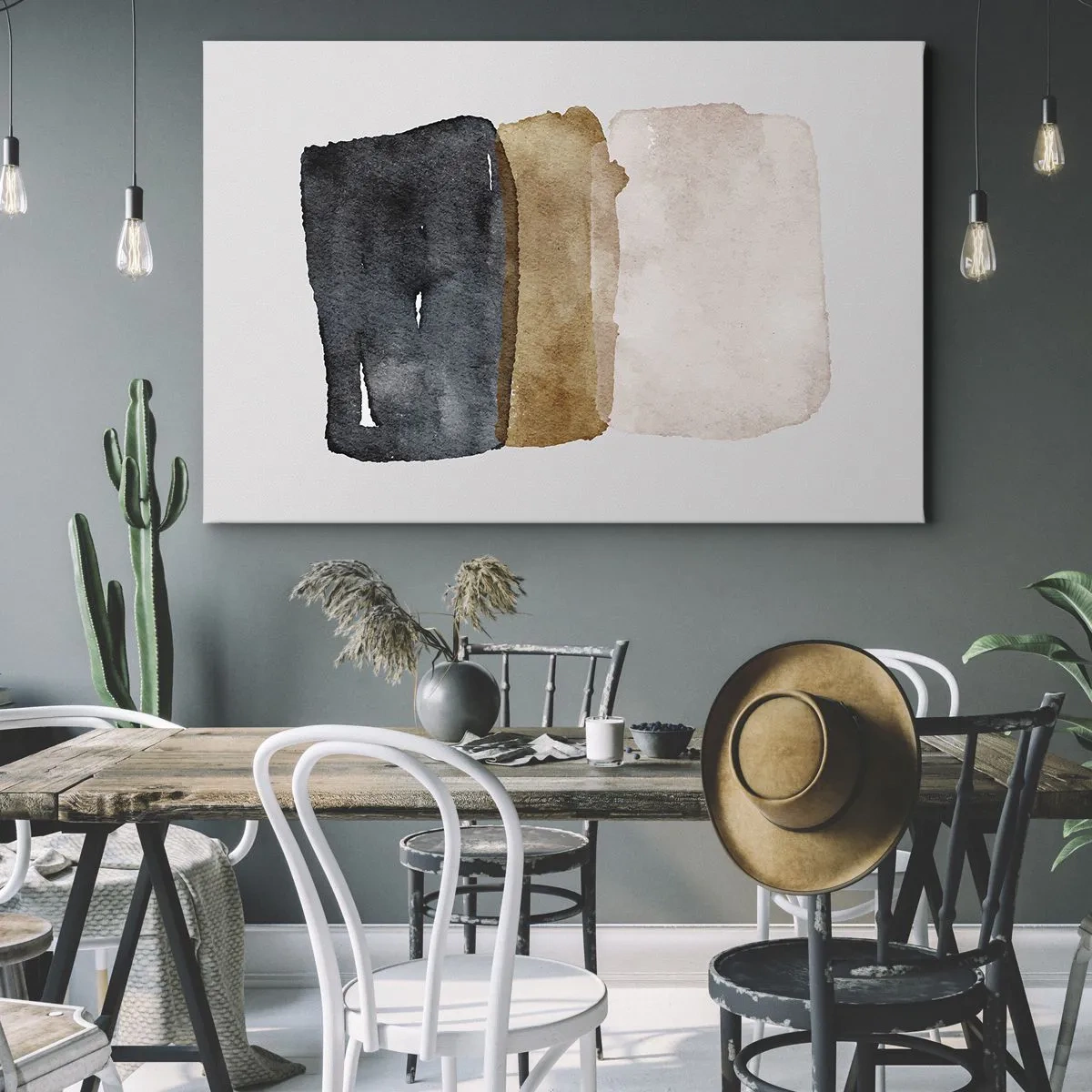 Obraz na płótnie - Minimalistyczna kompozycja trzech prostokątów w ziemistych odcieniach - 70x50cm - Kompozycja barw ziemi - Nowoczesna dekoracja ścienna do salonu i sypialni ARTTOR