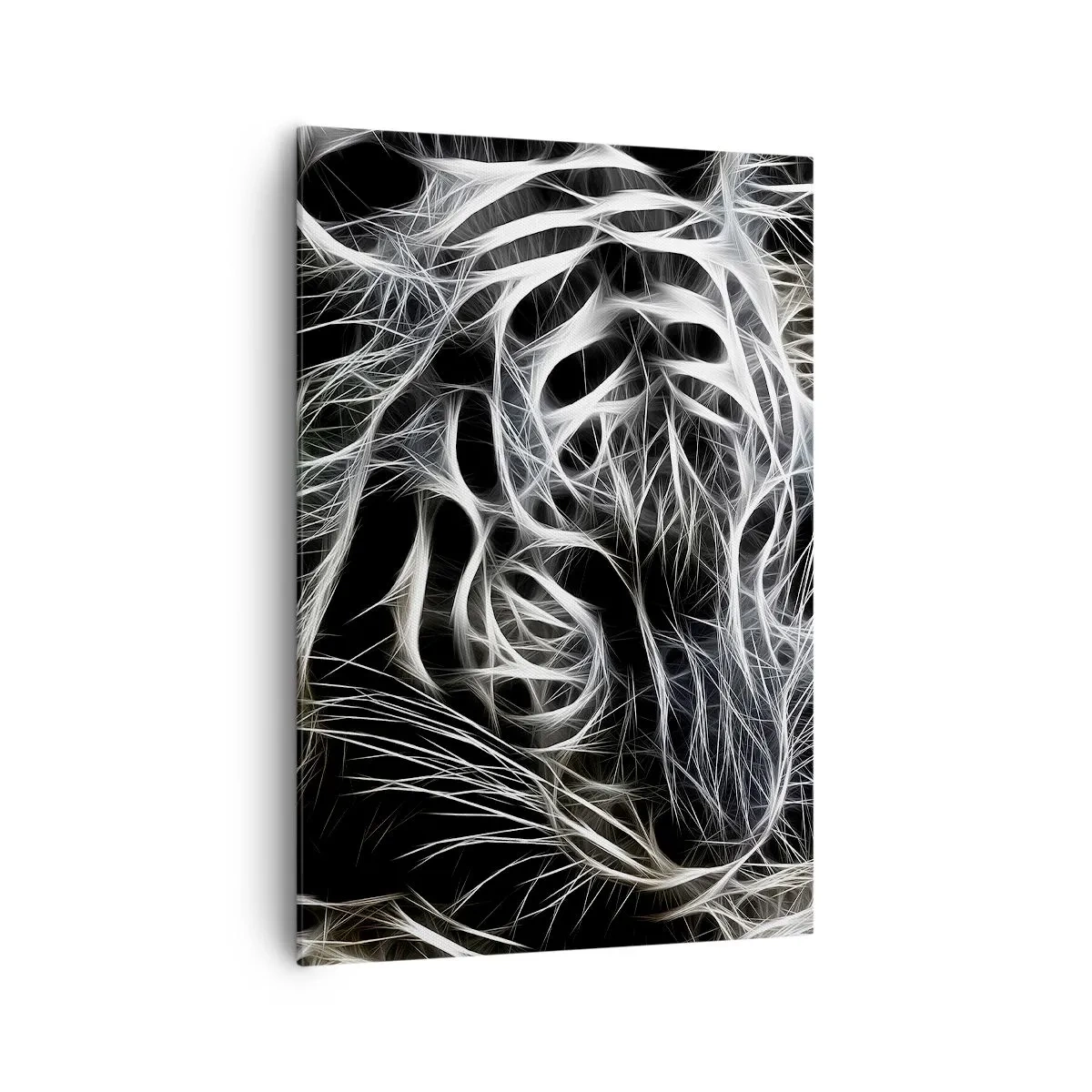 Obraz na płótnie - Abstrakcyjny wzór przedstawiający sylwetkę kota na czarnym tle - 70x100cm - Studium kociej lekkości - Nowoczesna dekoracja ścienna do salonu i sypialni ARTTOR