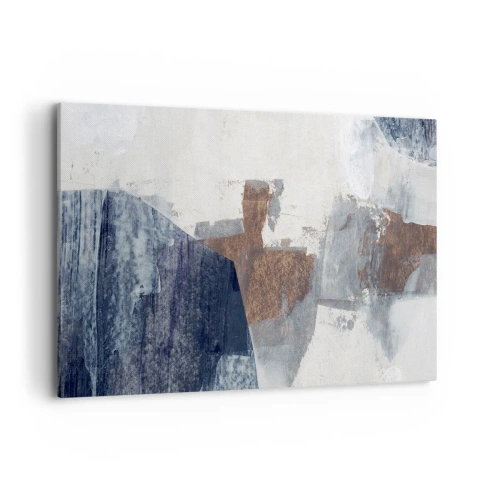 Obraz na płótnie - Abstrakcyjne kształty w odcieniach błękitu i brązu - 120x80cm - Błękitno-brunatne kształty - Nowoczesna dekoracja ścienna do salonu, kuchni i sypialni ARTTOR