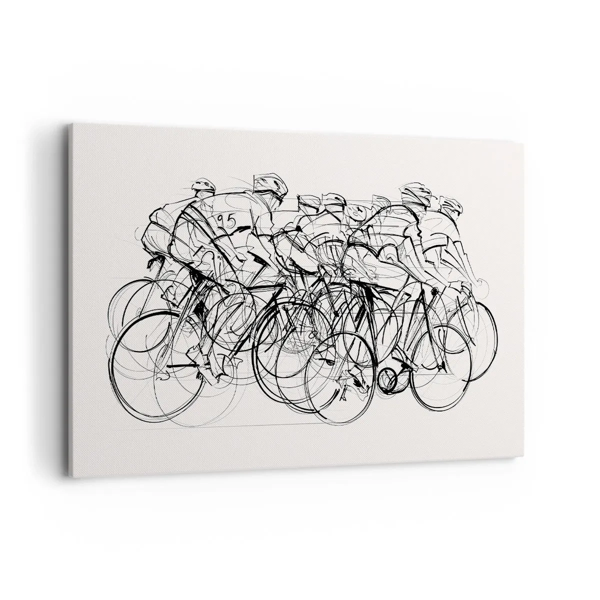 Obraz na płótnie - Grupa kolarzy w ruchu w minimalistycznym stylu - 120x80cm - Wespół w zespół - Nowoczesna dekoracja ścienna do salonu, kuchni i sypialni ARTTOR
