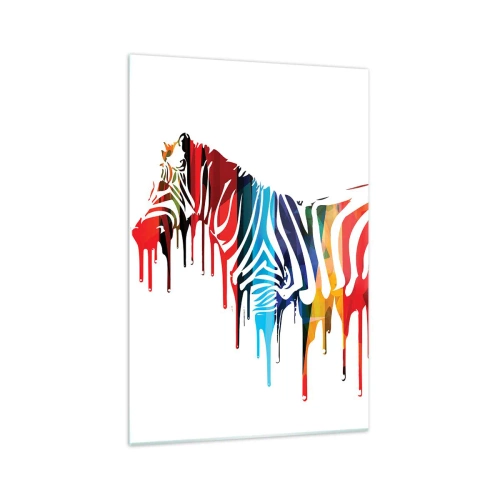 Obraz na szkle - Abstrakcyjna zebra w kolorowych barwach z efektem farby - 70x100cm - Nie tylko czarno-biały - Nowoczesna dekoracja ścienna do salonu i sypialni ARTTOR