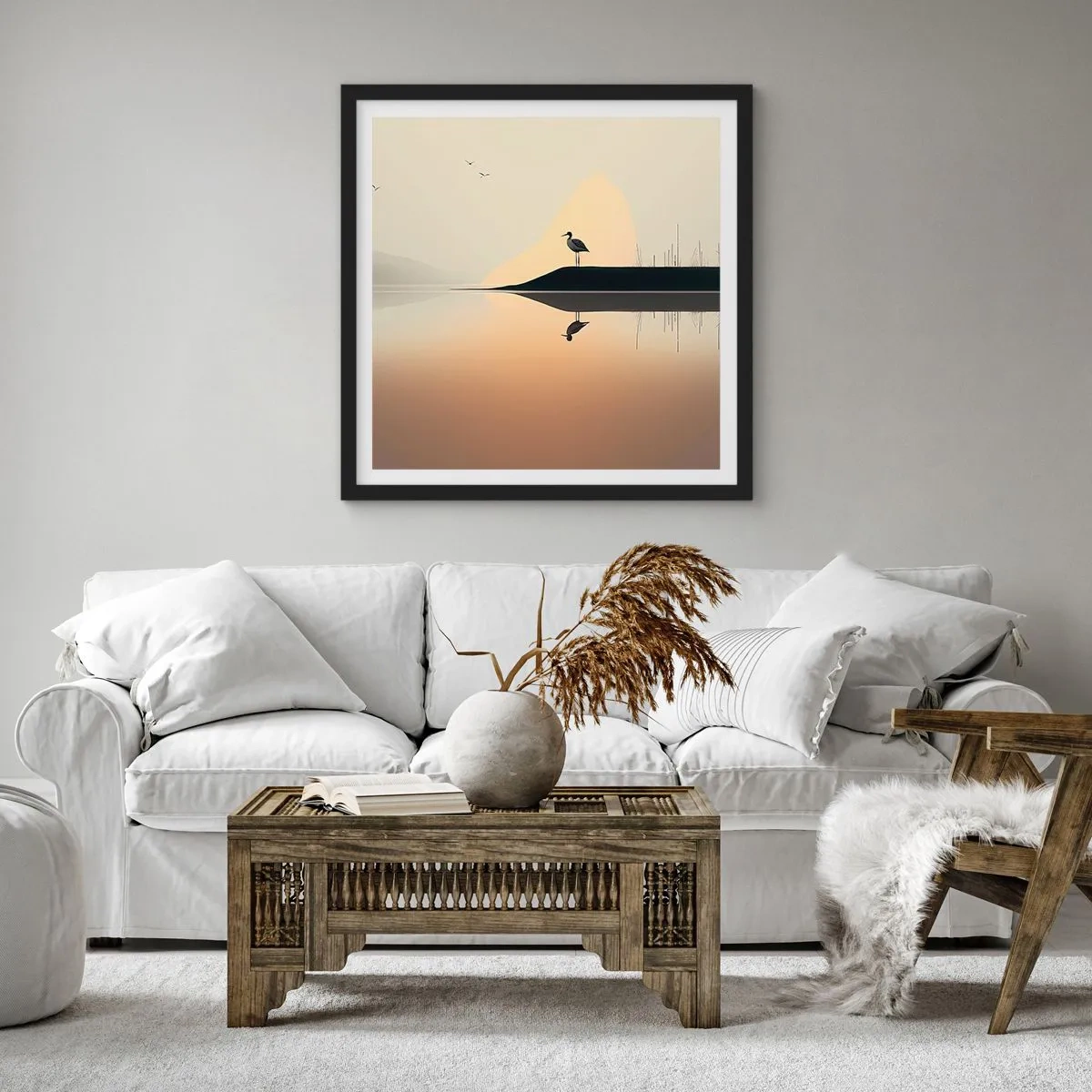 Plakat w czarnej ramie - Pan na jeziorze - 50x50 cm