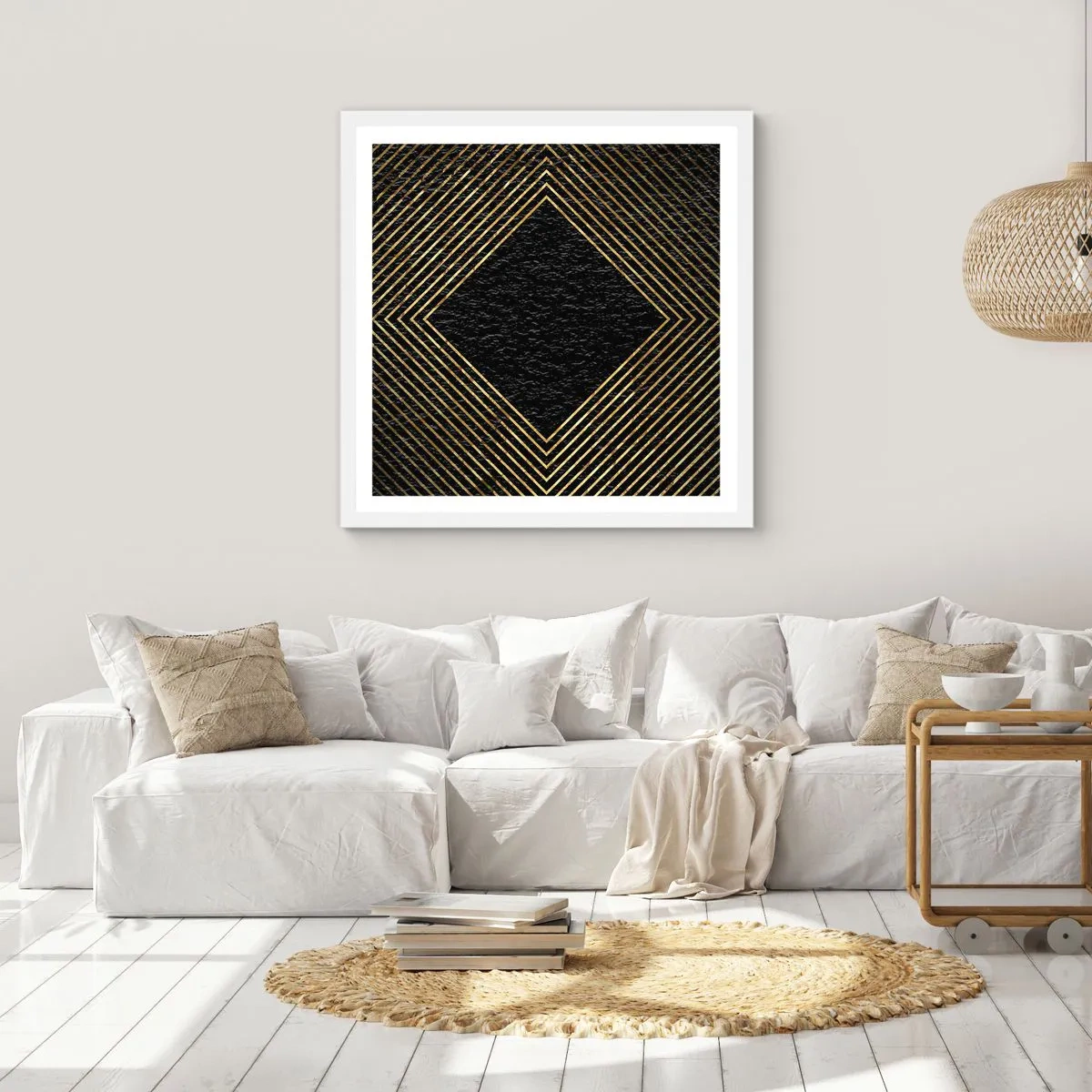 Plakat w białej ramie - Geometria w stylu glamour - 40x40 cm
