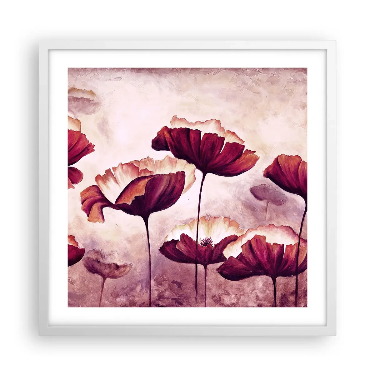 Plakat w białej ramie - Płatek czerwony i biały - 50x50 cm