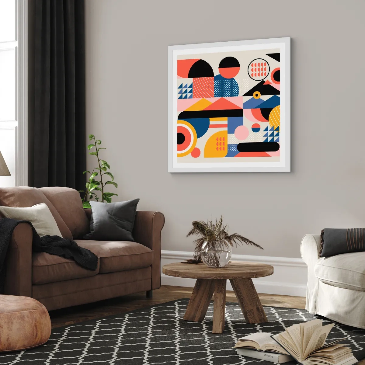 Plakat w białej ramie - Kompozycja: pobaw się - 50x50 cm