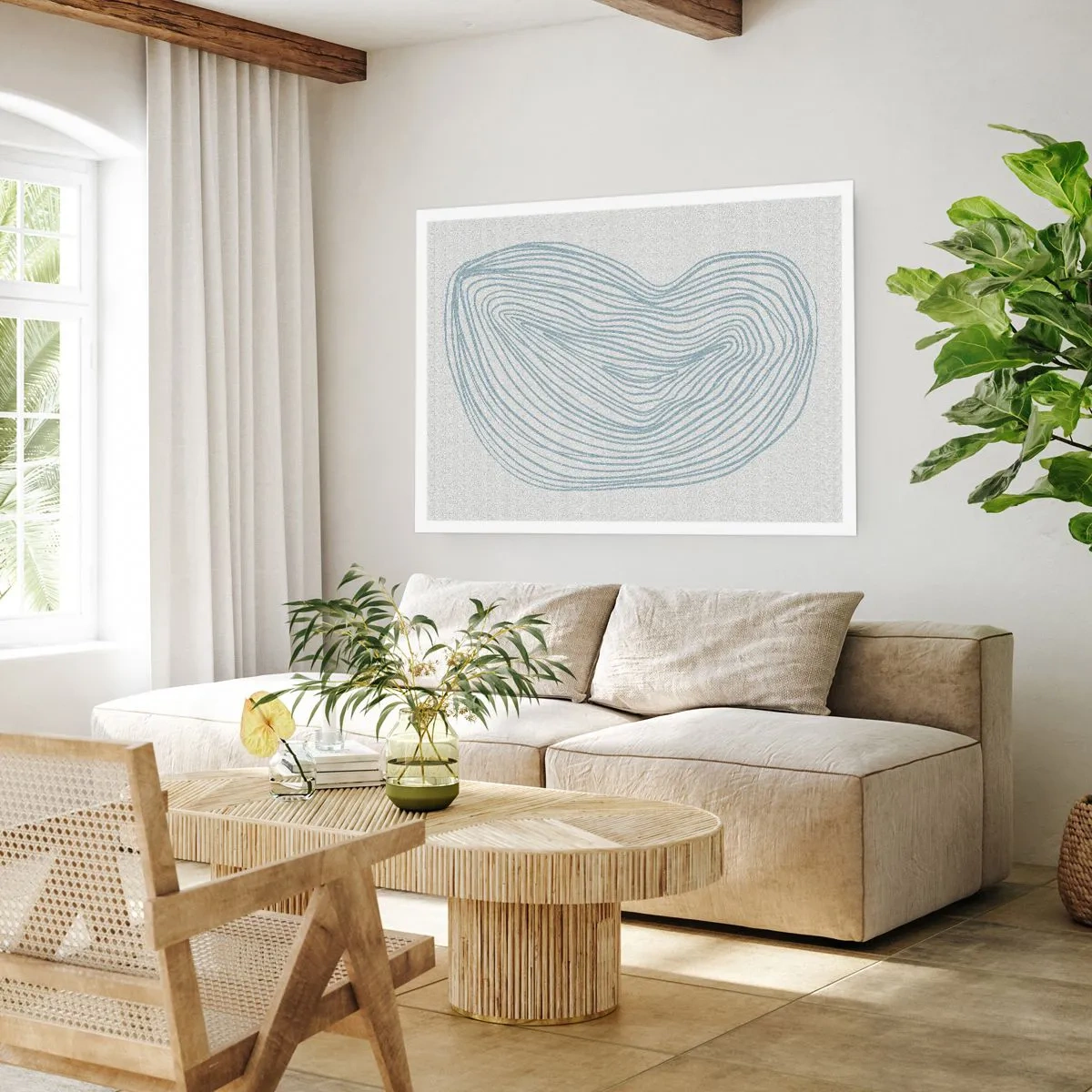 Plakat - Abstrakcyjny motyw fal w delikatnym błękicie - 100x70cm - Uśmiech kropli - Nowoczesna dekoracja ścienna do salonu i sypialni ARTTOR