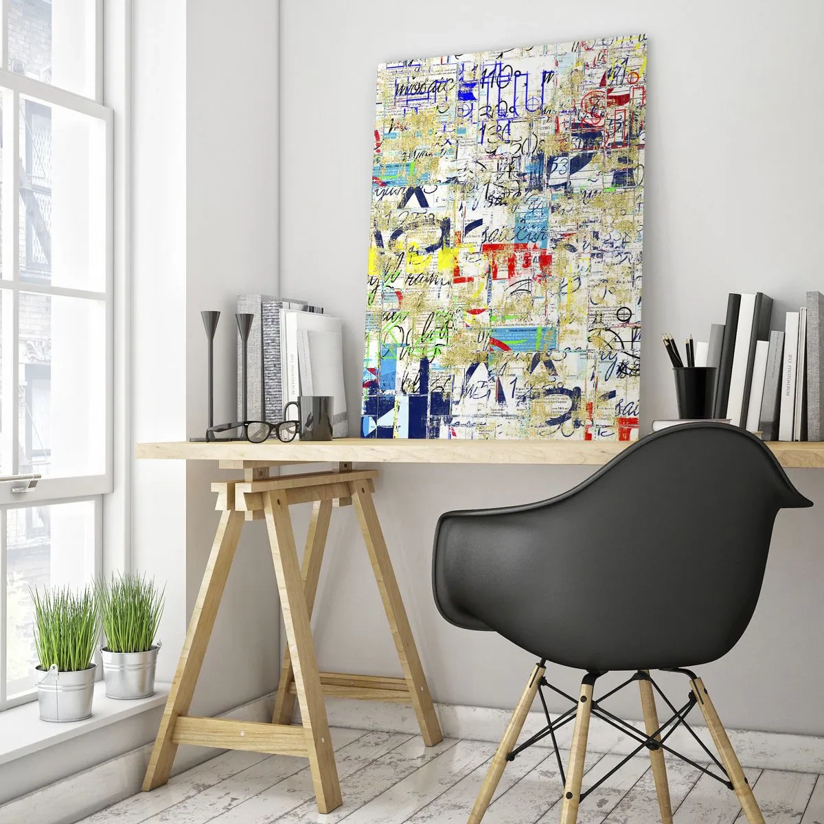 Obraz na szkle - Abstrakcyjna kompozycja z mieszanką kolorów i napisów - 50x70cm - Po prostu cieszy oczy - Nowoczesna dekoracja ścienna do salonu, kuchni i sypialni ARTTOR