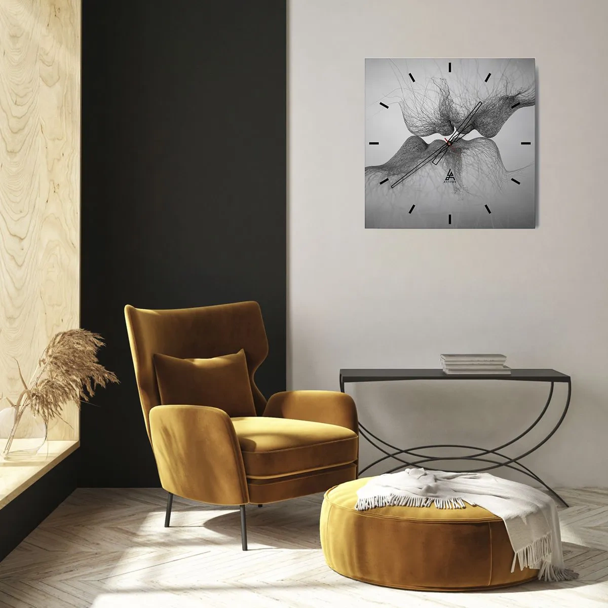Zegar ścienny - Abstrakcyjny pocałunek przedstawiony w eterycznej formie - 30x30cm - Pocałunek wiatru - Nowoczesna dekoracja ścienna do salonu i sypialni ARTTOR