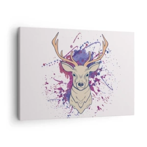 Obraz na płótnie - Portret jelenia z abstrakcyjnymi plamami w tle - 70x50cm - Odwaga i równowaga - Nowoczesna dekoracja ścienna do salonu i sypialni ARTTOR