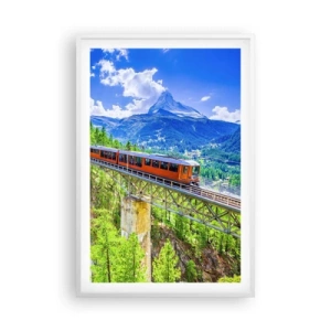 Plakat w białej ramie - Kolej na Alpy - 61x91 cm