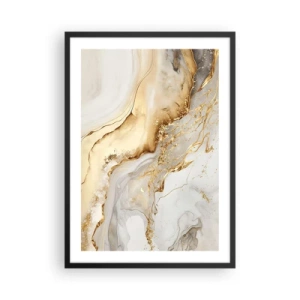 Plakat w czarnej ramie - Abstrakcyjna złoto-biała kompozycja marmurowa - 50x70cm - Abstrakcja: piękno i dobro - Nowoczesna dekoracja ścienna do salonu i sypialni ARTTOR