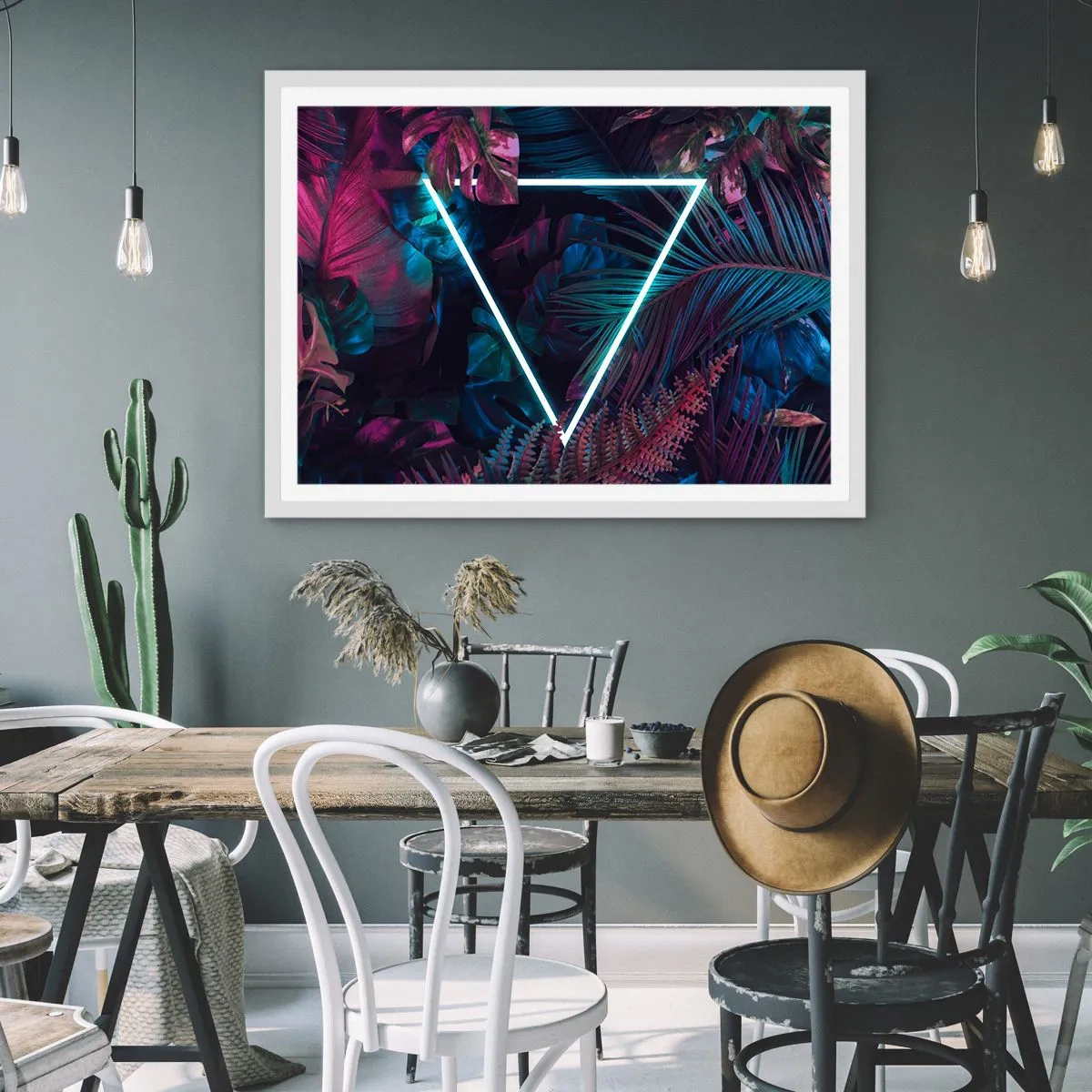 Plakat w białej ramie - Ogród w stylu disco - 100x70 cm