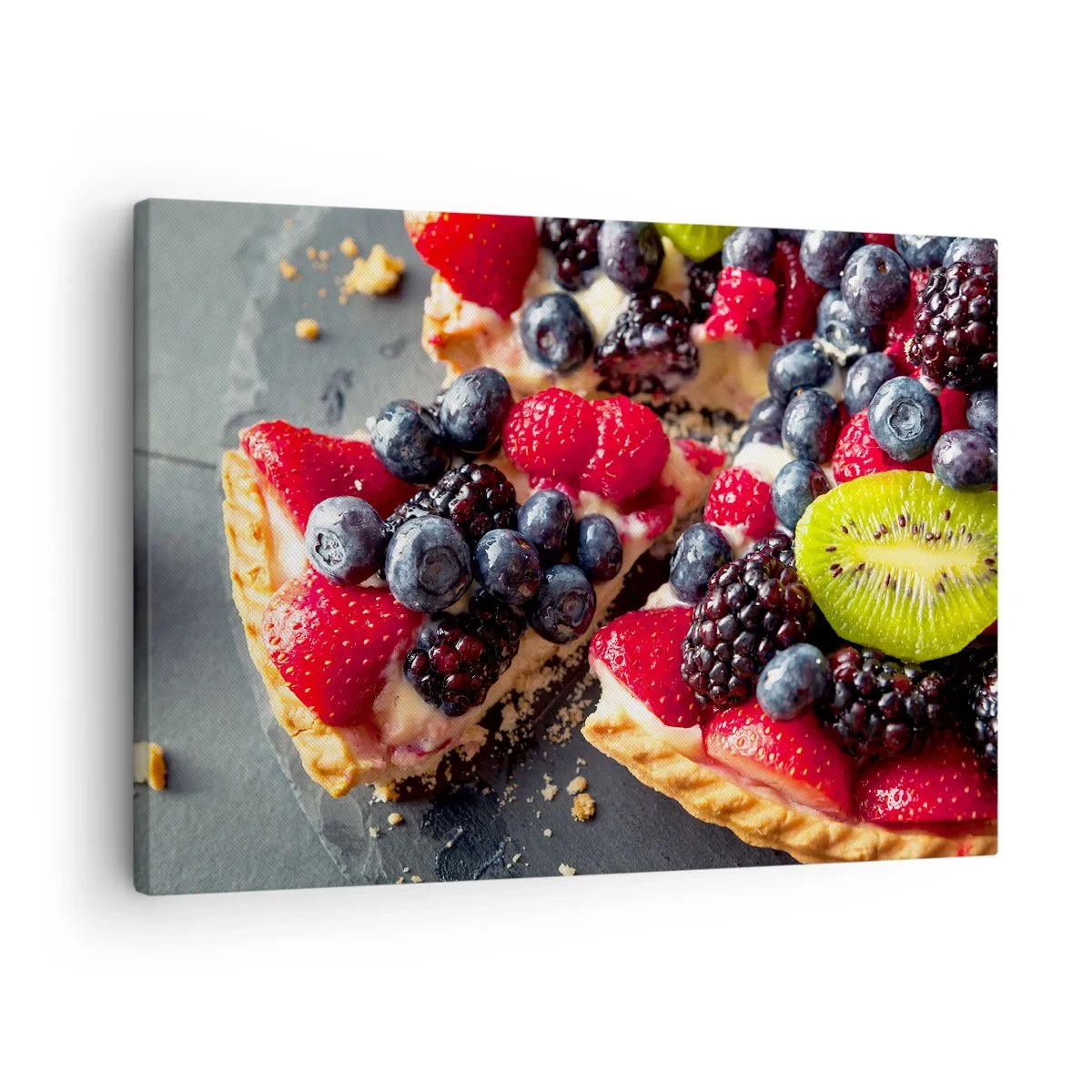 Obraz na płótnie - Kolorowa tarta z owocami i kremem - 70x50cm - Dolce vita! - Nowoczesna dekoracja ścienna do salonu i sypialni ARTTOR
