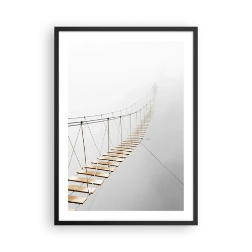 Plakat w czarnej ramie - Wiszący most tonący we mgle - 50x70cm - Dokąd cię zaprowadzi? - Nowoczesna dekoracja ścienna do salonu i sypialni ARTTOR
