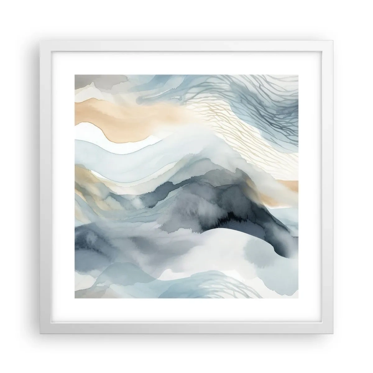 Plakat w białej ramie - Abstrakcja śnieżna i mglista - 40x40 cm