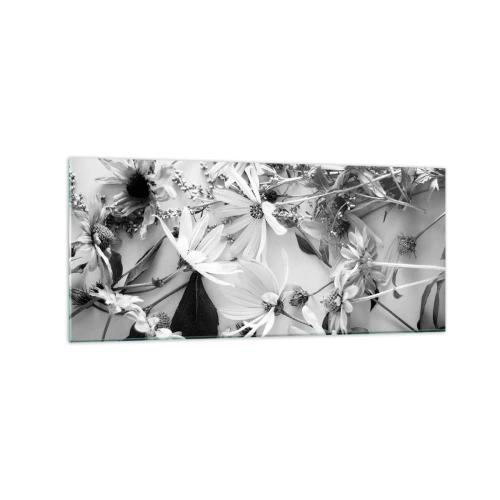 Obraz na szkle - Czarno-białe kompozycje kwiatów w subtelnym artystycznym stylu - 120x50cm - Nie-bukiet kwiatów - Nowoczesna dekoracja ścienna do salonu i sypialni ARTTOR