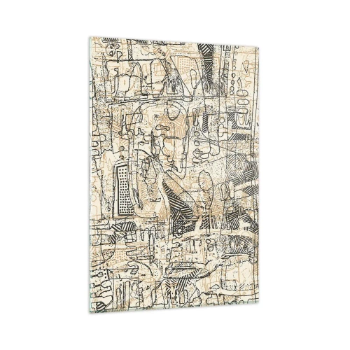 Obraz na szkle - Abstrakcyjne wzory i linie na beżowym tle - 80x120cm - Czeka na rozszyfrowanie - Nowoczesna dekoracja ścienna do salonu i sypialni ARTTOR