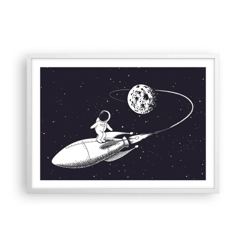 Plakat w białej ramie - Kosmiczny surfer - 70x50 cm