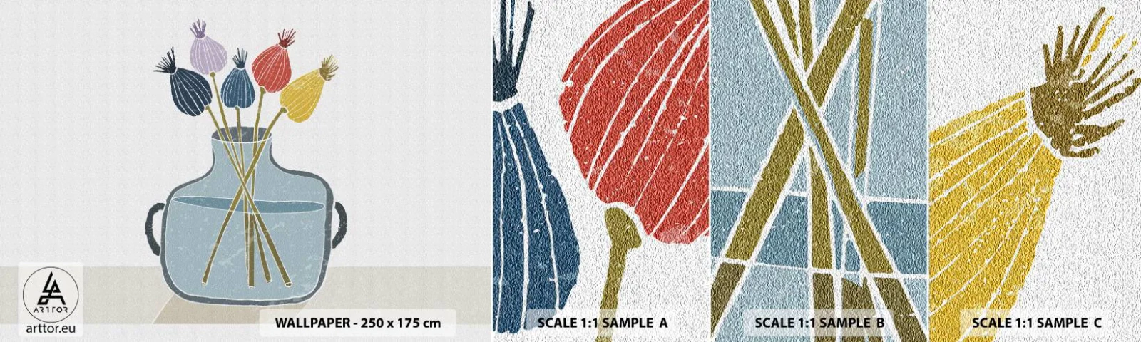 Fototapeta Próbka Samoprzylepna Deluxe Sticker - Jak makiem zasiał - Kwiaty, Wazon, Minimalizm - 100x30 cm