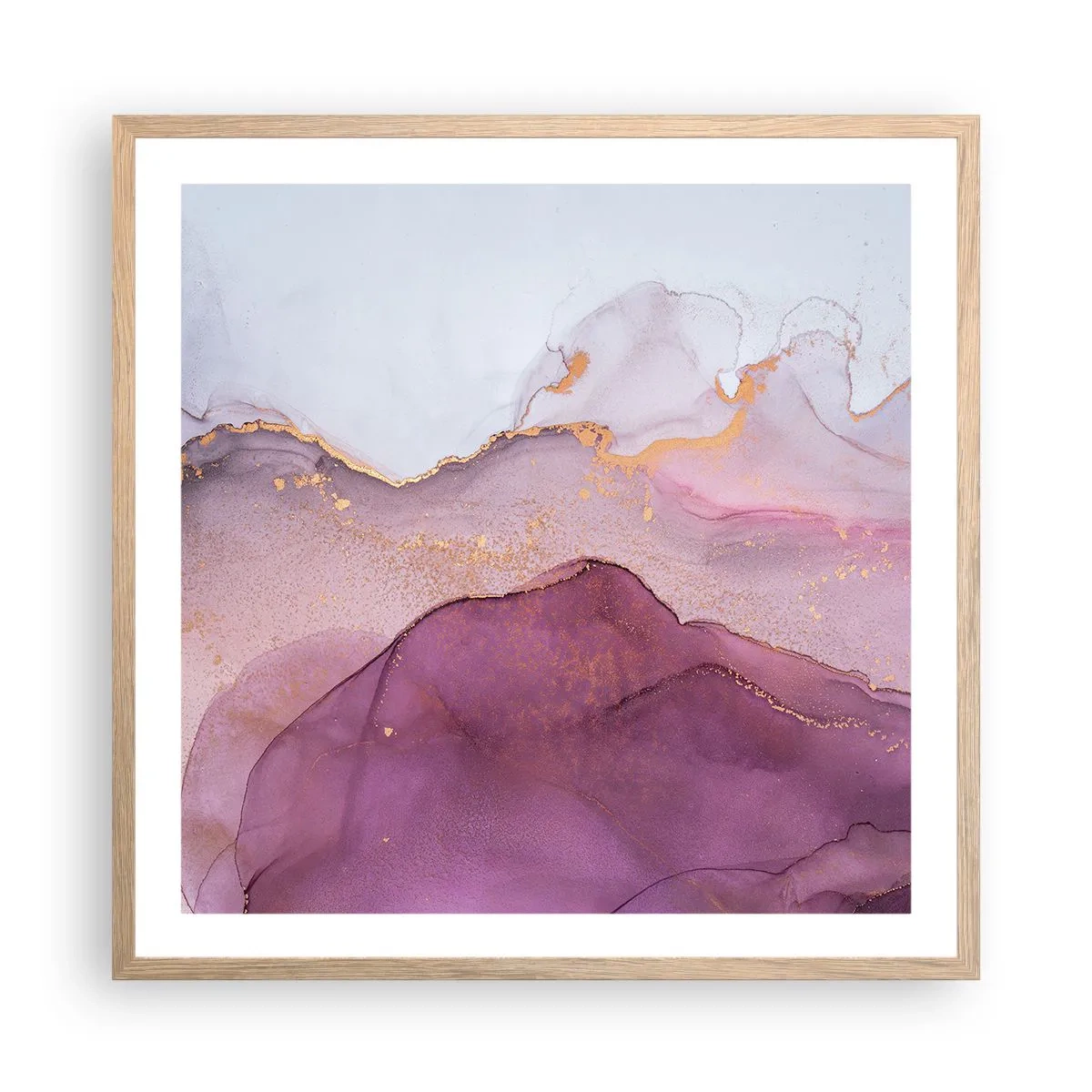 Plakat w ramie jasny dąb - Fale lila i fioletu - 60x60 cm