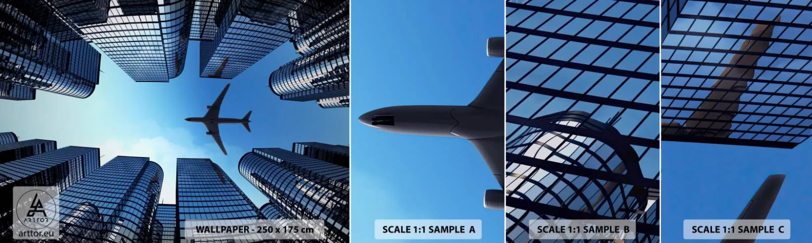 Fototapeta Próbka Samoprzylepna Deluxe Sticker - Widok ze szklanego wąwozu - Architektura, Samolot, Miasto - 100x30 cm
