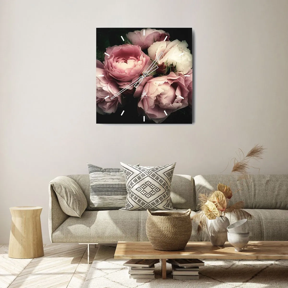 Zegar ścienny - Bukiet róż w delikatnych odcieniach różu i bieli - 30x30cm - Czar belle epoque - Nowoczesna dekoracja ścienna do salonu i sypialni ARTTOR