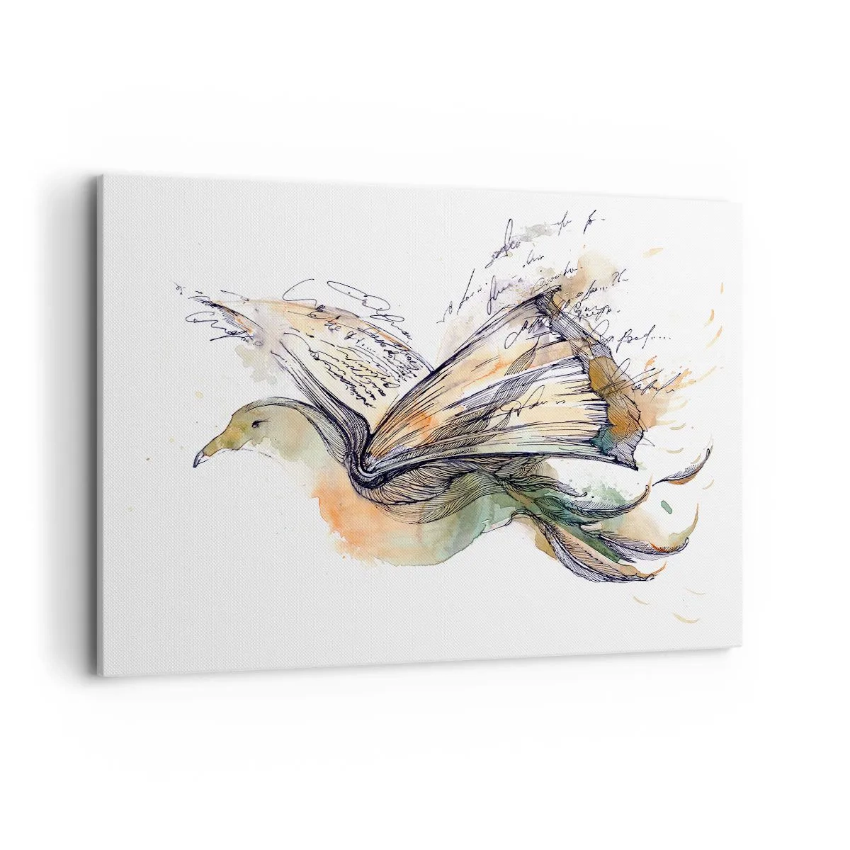 Obraz na płótnie - Artystyczna akwarela ptaka z książką jako skrzydłami - 120x80cm - Na skrzydłach poezji - Nowoczesna dekoracja ścienna do salonu, kuchni i sypialni ARTTOR