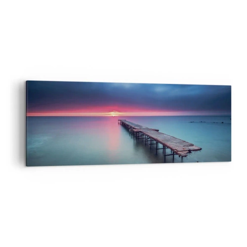 Obraz na płótnie - Drewniane molo prowadzące wprost na morze o zachodzie słońca - 140x50cm - Między niebem a ziemią - Nowoczesna dekoracja ścienna do salonu i sypialni ARTTOR