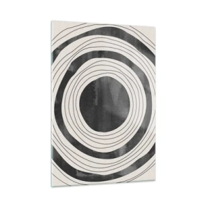 Obraz na szkle - Czarno-białe koncentryczne kręgi o nieregularnym konturze - 50x70cm - W samo sedno - Nowoczesna dekoracja ścienna do salonu, kuchni i sypialni ARTTOR